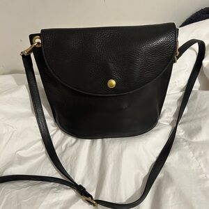 Shinola Black Leather Crossbody Bag with Gold Accents